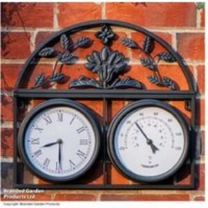 Outdoor Garden Wall Clock & Thermometer - Powder-Coated Steel