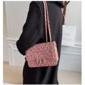 Black Designer  Tweed Chain Shoulder Bag for Women - Vintage Crossbody Purse