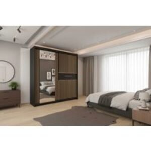 Modern Oak & Mirror Sliding Door Wardrobe - MDF Chipboard
