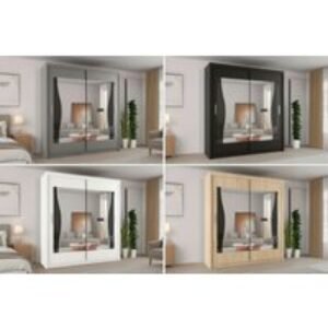 Modern Double Sliding Door Wardrobe with Mirrored Panels - Contemporary Bedroom Storage in 4 Colours
