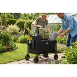 65 Litre Foldable & Compact Steel Heavy-Duty Outdoor Storage Wagon Trolley - Weather-Resistant
