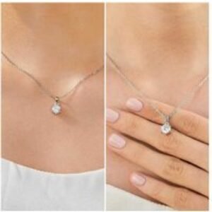 Moissanite Round Cut Diamond Pendant Necklace in 925 Sterling Silver - 1-2ct Solitaire