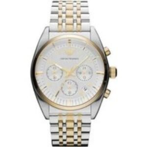PRICE DROP! Emporio Armani AR0396 Men's Chronograph Quartz Watch - Gold & Silver Stainless Steel