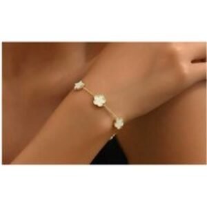 Gold-Tone Stainless Steel Clover Charm Bracelet - Adjustable