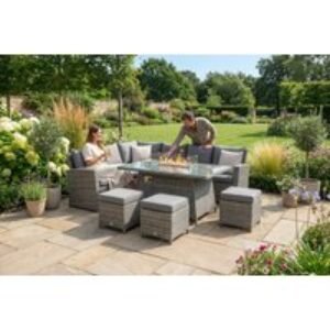 8-Seater Grey Rattan Corner Dining Set with Fire Pit Table - Weather-Resistant Outdoor Furniture | Wowcher