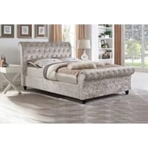 Sara Crush Velvet Sleigh Bed Frame with Memory Foam Mattress | Wowcher