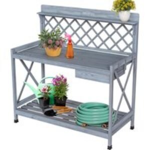 Weatherproof Wooden Garden Potting Table with Storage Drawer