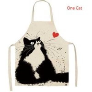 Linen-Blend Cartoon Cat Apron - Durable