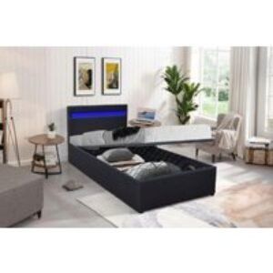 Prado Modern Faux Leather Ottoman Bed Frame with LED & Storage | Wowcher