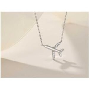 Elegant 18K Gold & Sterling Silver Airplane Pendant Necklace with 5A Zircon Stones - Adjustable Chain | Wowcher