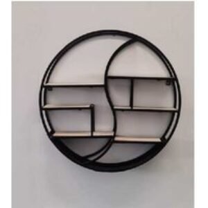 60cm Metal & Wood Round Wall Shelf - Modern Decorative Storage Rack | Wowcher