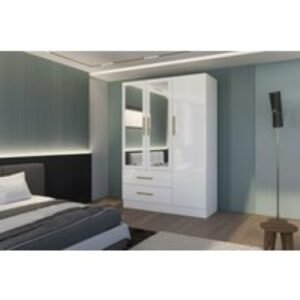 Modern High Gloss 3 Door Wardrobe with Mirror