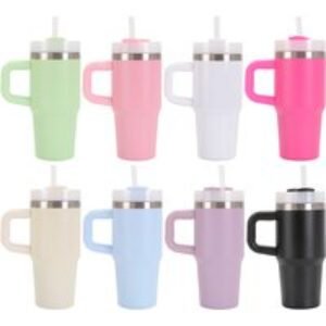 14oz Stainless Steel Tumbler With Handle & Flip-Straw Lid | Wowcher