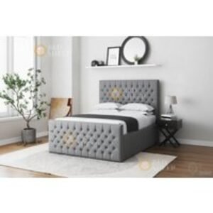 Maya Upholstered King Size Bed Frame with Gas Lift Storage - Chesterfield Style | Wowcher