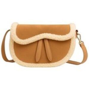 Unisex Black   Wool Saddle Bag with Adjustable Strap and Lamb Fur Trim | Wowcher
