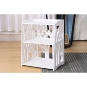 Rustic Small White Bedside Table with Carved Detail and 3 Shelves | Wowcher