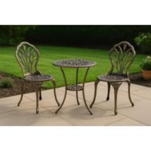 Laurel Brown Bistro Set - Weather-Resistant Floral Table and Two Chairs | Wowcher
