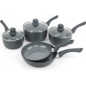 Grey 8 Pc Ribbed Non-Stick Induction Cookware Set - Ceramic Frying Pans & Saucepans